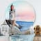 Designart - A Lighthouse On A Rock Shore In Early Morning - Nautical & Coastal Metal Circle Wall Art